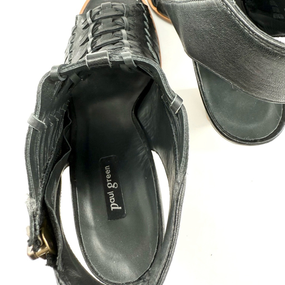 Paul Green Black Leather Woven Peep Toe Slingback Heels Size US 7.5 and EU 5 - Picture 9 of 11